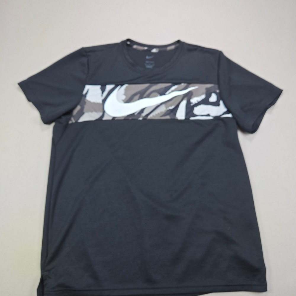 Nike T-Shirt Dri-FIT Camo Swoosh Graphic Black Mens Large L - Picture 1 of 6